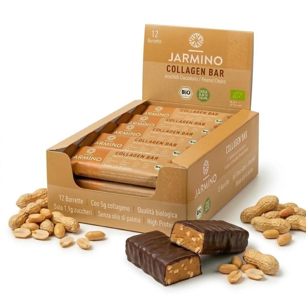 Barretta al Collagene | Barretta ad alto contenuto proteico Cioccolato alla Arachide 12x55g - Barretta ad alto contenuto proteico + senza olio di palma (Arachide)