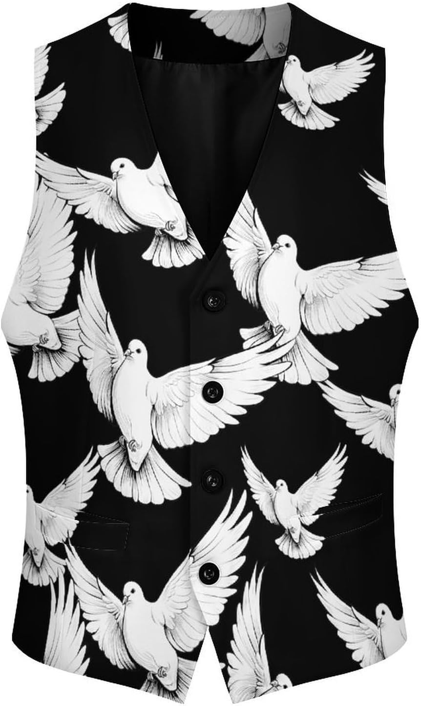 Minimalism Doves Men's Formal Suit Vest Slim Waistcoat for Business Tuxedo Dress