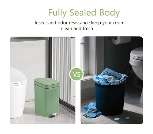 Miniatura 3 de Feisco Cubo de basura pequeño con tapa, cubo de basura pequeño para baño con pedal y tapa tipo prensa, cubo de basura delgado para cocina, baño,
