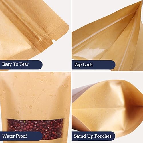 Miniatura 3 de Belinlen 300 bolsas de papel kraft de 3.94 x 5.87 pulgadas, bolsas de almacenamiento de alimentos con ventana mate, bolsas de papel kraft multiusos