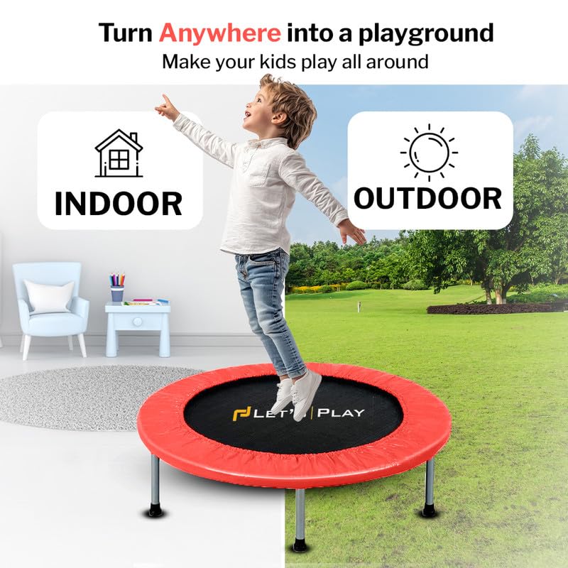 Image of LET'S PLAY Trampoline Jumping Trainer for Kids and Adult, 40 INCH Rebounder Trampoline with Metal Springs and Padding for Indoor and Outdoor (Red)