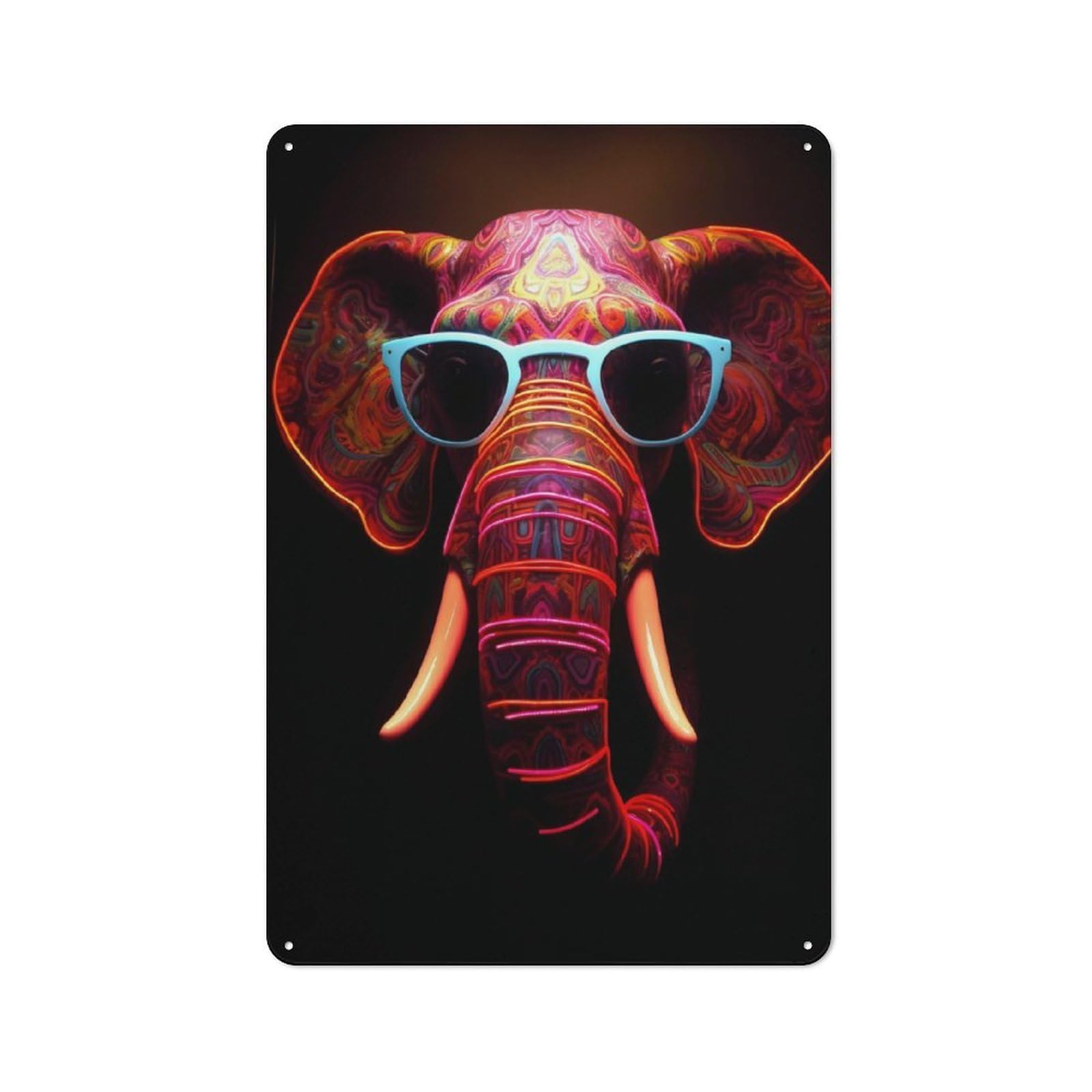 Junmoney Elephant Sunglasses Rustic Tin Sign 30X20cm For Living Room Or Hallway, A Metal Wall Feature For Living Rooms And Hallways