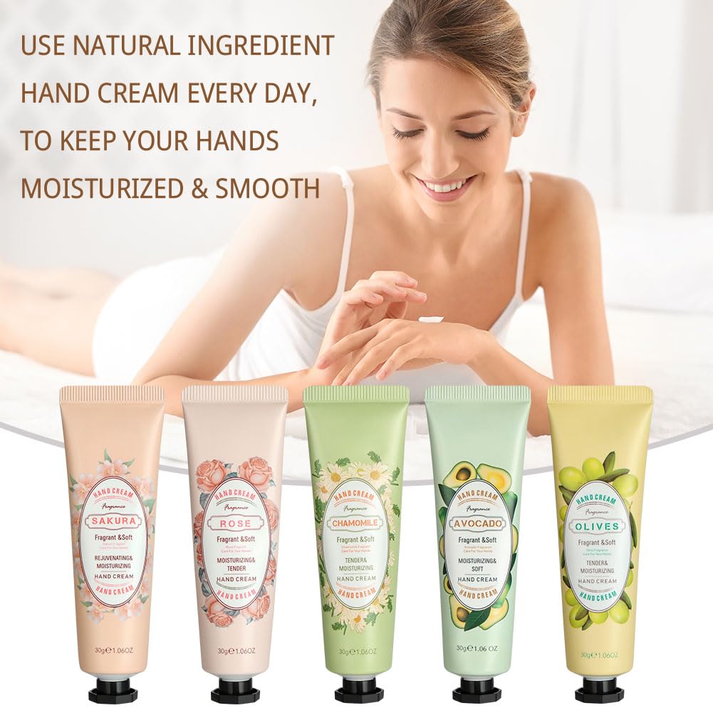 LOPHE Mini Crèmes pour les Mains,5 Pcs Ensemble de Crème pour les Mains,Crème Hydratante,Crème Mains Réparatrice,Crème Hydratante Pour Les Mains Pour les Mains et les Pieds Secs,B