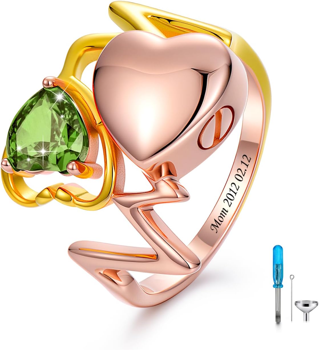 SOULMEET Heartbeat Stethoscope Nurse Ring That Holds Loved Ones Ashes Rose Gold Nurse Birthstone Urn Locket Ring Keepsake Jewelry Memorial Cremation Rings for women