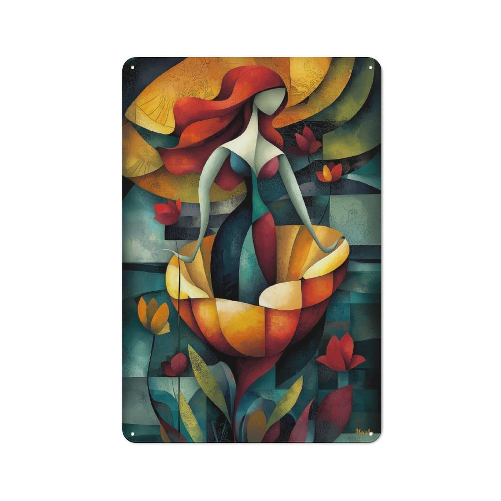 Junmoney The Birth Of Venus - Cubist Minimalist Vision Tin Wall Plaque 30X20cm With - Vibrant Masterpiece Inspired By Sandro Botticelli For Workshop Wall, Suited To Makers And Diy Enthusiasts