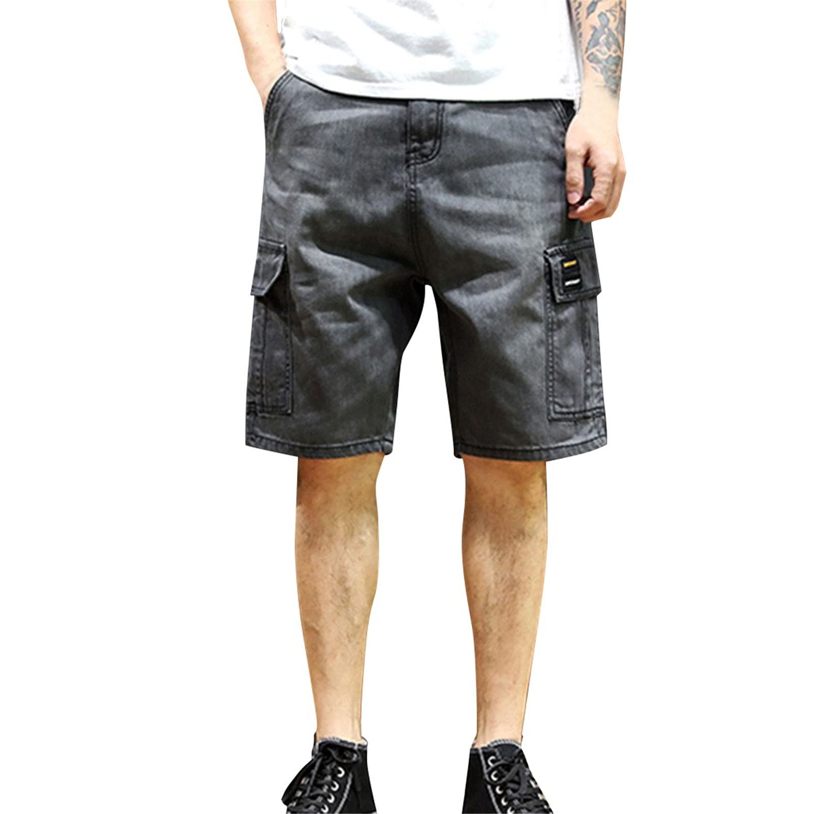 Pantalon en jean effiloché version short cargo décontracté taille 40 noir - 5