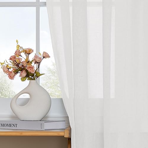 Miniatura 5 de Turquoize Cortinas transparentes para dormitorio, bolsillo para cortinero, lino natural mezclado