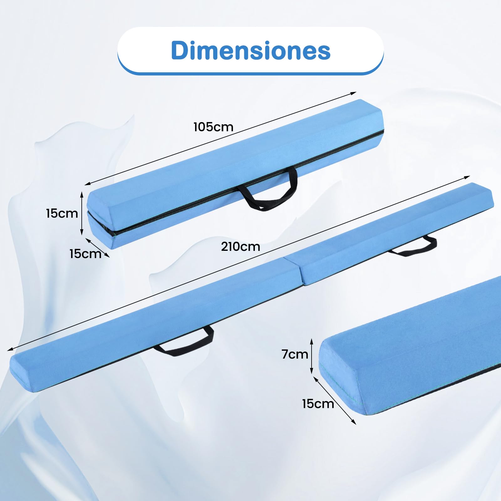 COSTWAY 210 cm Barra de Equilibrio Plegable Gimnasia con Funda de Suede Antideslizante