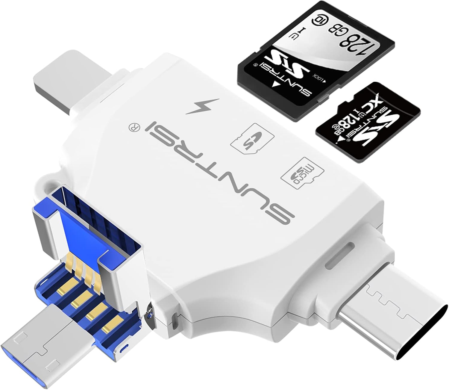 4 in 1SD Card Reader for iPhone iPad,Micro SD Card Reader Memory Card Reader Plug