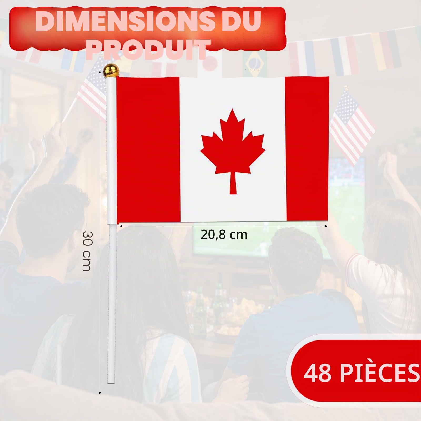 Drapeau pour Coupe du Monde Décorations 2026, 48 Drapeaux du Coupe du Monde Bunting, 48 Petits Fanions de Pays pour Coupe du Monde de Football avec Mât, Maison, Bar, Déco de Football Fête