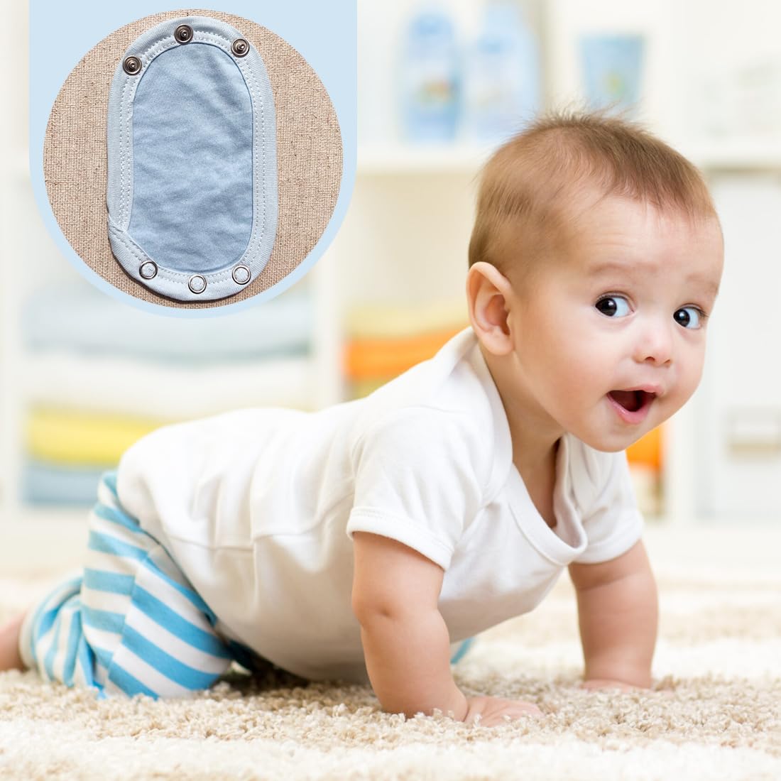 Produktbild von Vcsjw Bodyverlängerung Baby,4 Pcs Body Verlängerung Druckknopf Baby,Baumwoll Baby Body Verlängerung Für Einstellbare Bodysuit Extender,Doppellagiger Stoff,Metallschnalle Durchmesser 9mm(Weiß