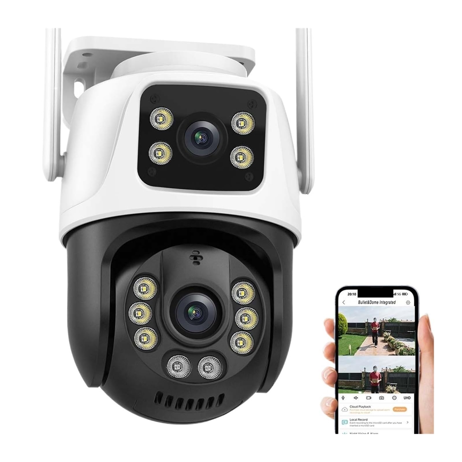 Kamera bezpieczeństwa zewnętrzna, Kamera 8MP 4K zewnętrzna bezprzewodowa kamera bezpieczeństwa PTZ podwójny obiektyw podwójny ekran śledzenie AI CCTV kamera IP do nadzoru wideo Kamera bezpieczeństwa d