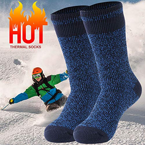 Three Street Thermal Warm Crew Socks, Men Heavy Thermal Thick Heat Home Slipper Socks, Insulated Heated Hiking Working Skating Boot Thermal Non Slip Socks For Cold Weather Dark Blue 1 Pair #TOP5