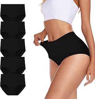 TDONE Women's High Waist Stretch Cotton Breathable Hipster Soft Panties Tummy Control Underwear Briefs for Women Pack of 5