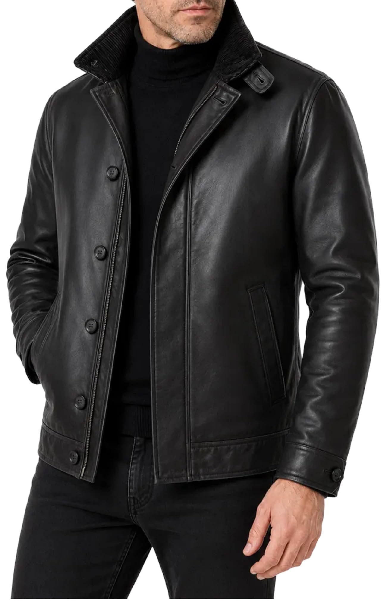 Chaqueta de cuero negro de alta calidad para hombre, abrigo clásico inspirado en los espías para Halloween y cosplay
