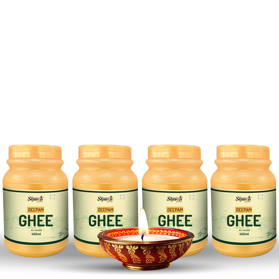 Shivaji Deepam Pure Puja Ghee - (2kg appx) for Daily Puja, Festivals| Puja Deepam Oil (Ghee for Pooja) Puja Ghee for Diya or lamp and Wicks or Batti| Rich in Aroma - 1800ml 4 Jar Pack| Non-Edible (B0D2PG9K3Y) Amazon Price History, Amazon Price Tracker