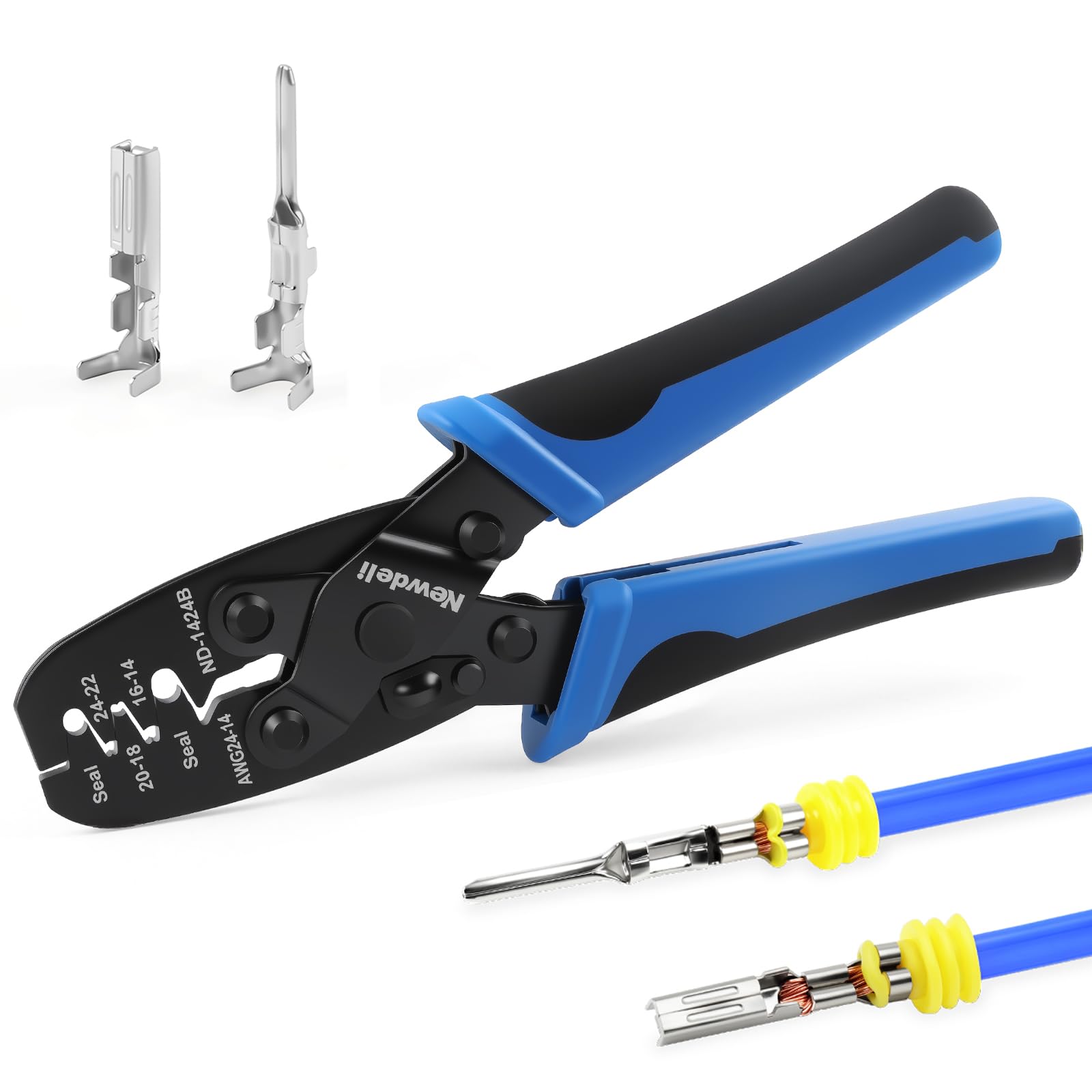 Newdeli Weather Pack Crimper AWG24-14 Open Barrel Crimping Tool Waterproof Sealed Connectors Crimping Tool for Delphi APTIV Packard Weather Pack Terminals or Metri-Pack 150, 280 Connectors