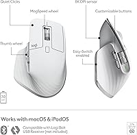 Vista 6 de Logitech MX Master 3S para Mac - Mouse inalámbrico Bluetooth con desplazamiento ultrarrápido, Ergo, 8K DPI, clics silenciosos, pista en vidrio, Gris