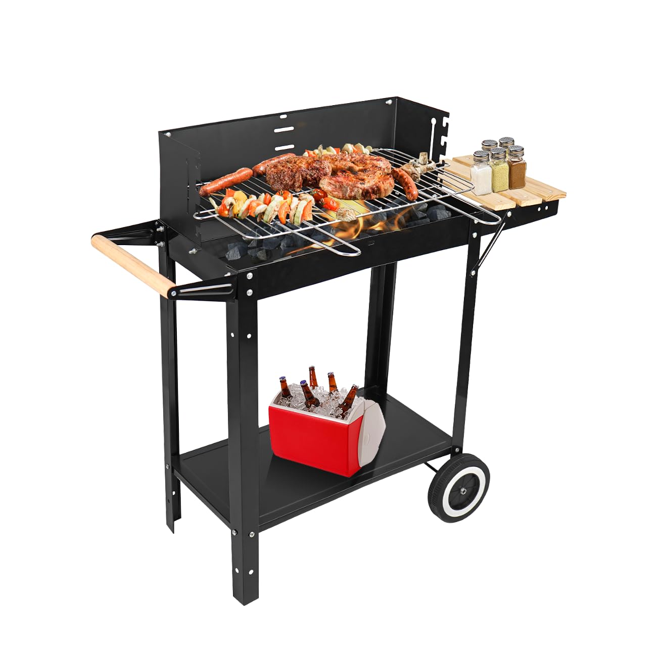 Parrillas de carbón, parrilla de barbacoa al aire libre con mesa auxiliar, parrilla de carbón con ruedas para asar al aire libre/cocina de mesa