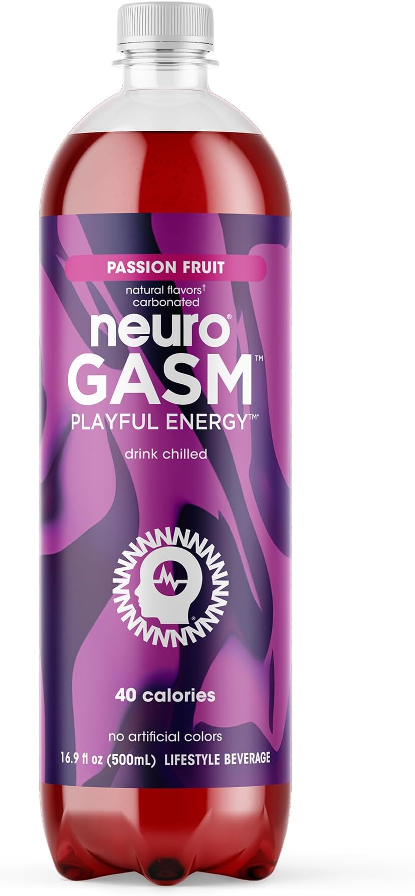 neuroGASM | Passion Fruit | Functional Beverage for Increased Stamina, Lightly Carbonated, Low Sugar; 16.9 Fl Oz (Pack of 12)