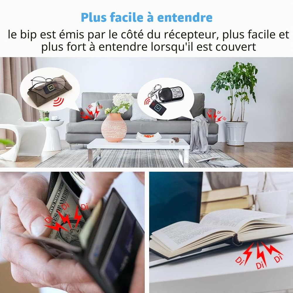 Localisateur de clés avec transmetteur extra, localisateur d'articles CHLOVOE avec bips forts de 85 dB, suivi d'articles sans fil, clés, portefeuille, téléphone, lunettes, bagages, traqueur d'animaux