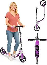 Scooter adulto com rodas grandes | Altura ajustável, moldura de alumínio dobrável | Passeio suave para viagens urbanas e diversão ao ar livre | Adequado para adolescentes de 8 a 12 anos | Limite de