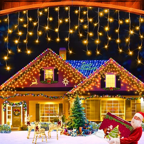 XURISEN 132ft Christmas Lights Decorations Outdoor, 1280 LED 8 Modes Curtain Fairy Lights with 240 Drops,Plug in Waterproof Timer Memory Function for Christmas Holiday Wedding Party Decorations XURISEN 132ft Christmas Lights Decorations Outdoor, 1280 LED 8 Modes Curtain Fairy Lights with 240 Drops,Plug in Waterproof Timer Memory Function for Christmas Holiday Wedding Party Decorations
