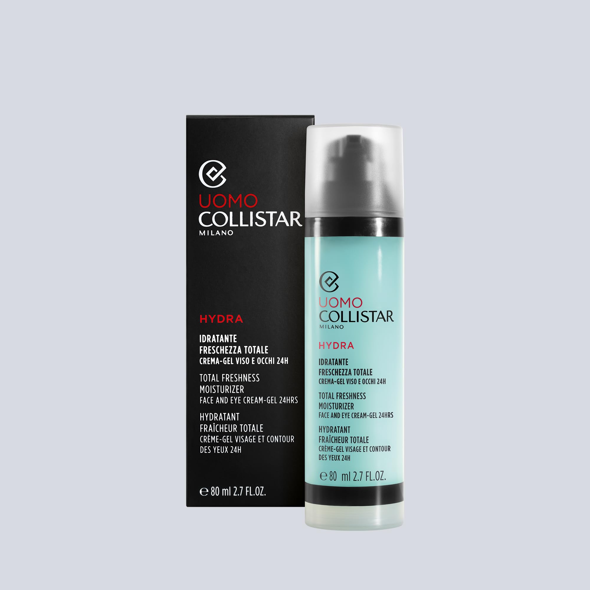 Collistar Hydra Uomo Idratante Freschezza Totale Viso e Occhi, Crema-Gel Fresca e Leggera, Idratazione Immediata, Protezione dalla Luce Blu, azione 2in1 , per Pelli Normali e Secche, 80ml