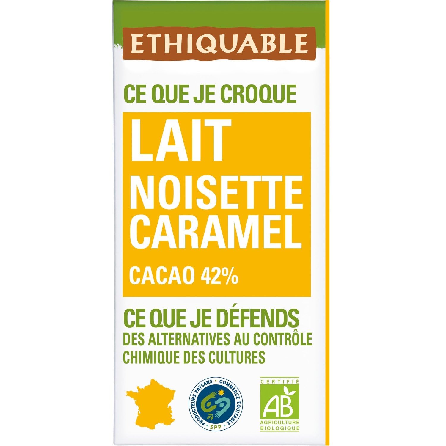 ETHIQUABLE – Chocolat au Lait Gourmand, Texture Croquante Nougatine & Noisettes Bio (Tablette 100g) - Lot de 4 - vendu par Lot