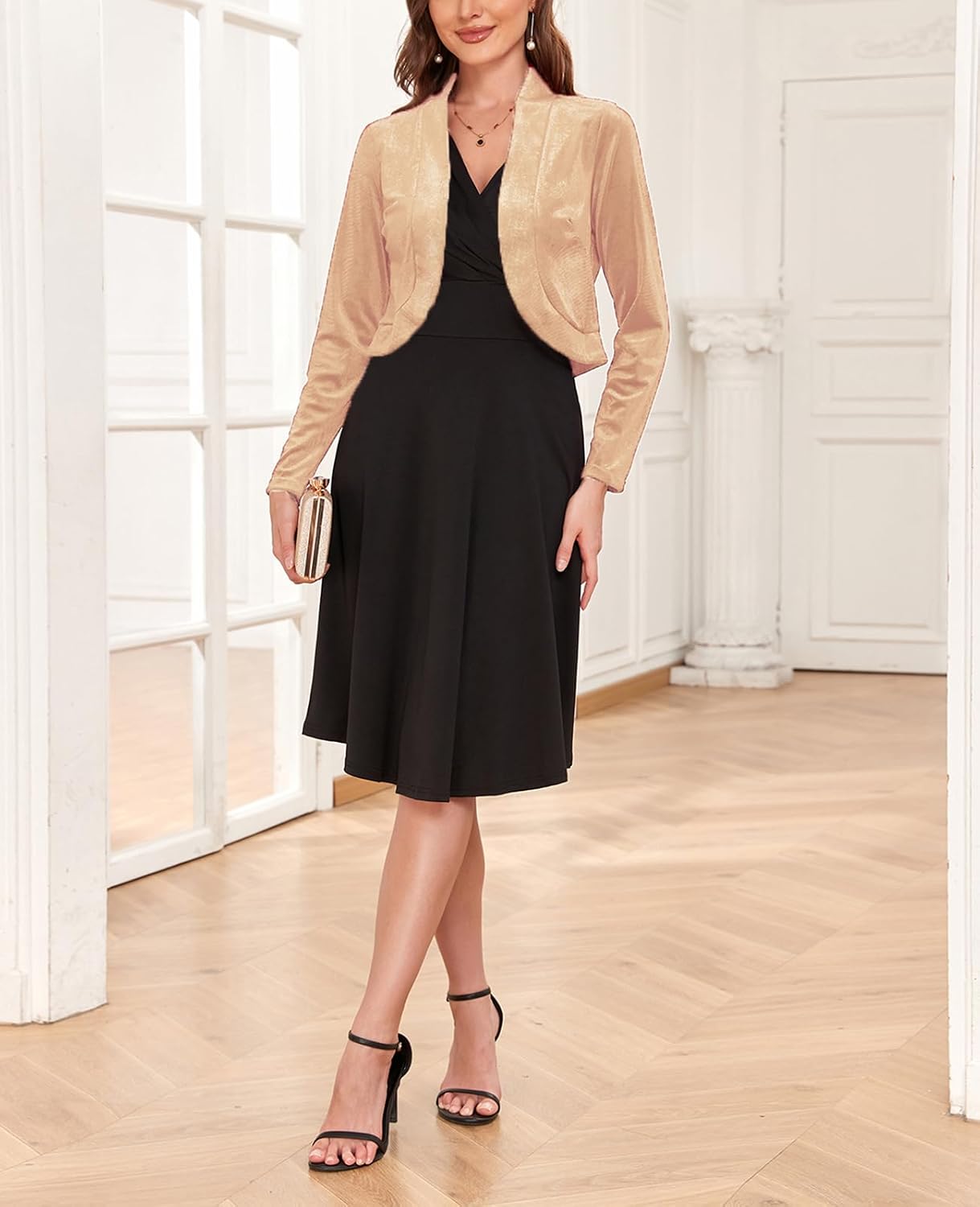 Womens Long Sleeve Velvet Shrug Shawl Open Front Cropped Bolero Cardigan