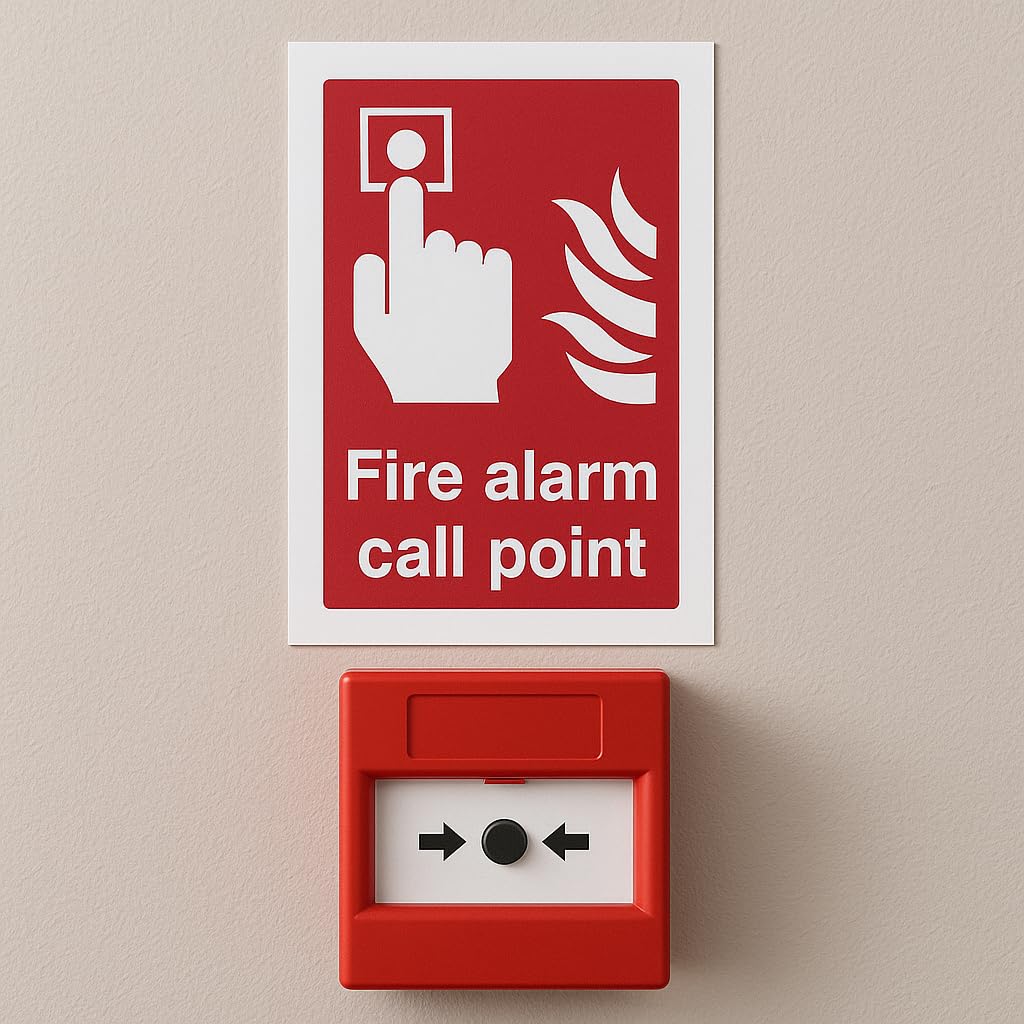 Vsafety Cartello Allarme Antincendio 150x150 Mm - Punto Di Allarme In Plastica 2 Mm, Conforme EN ISO 7010