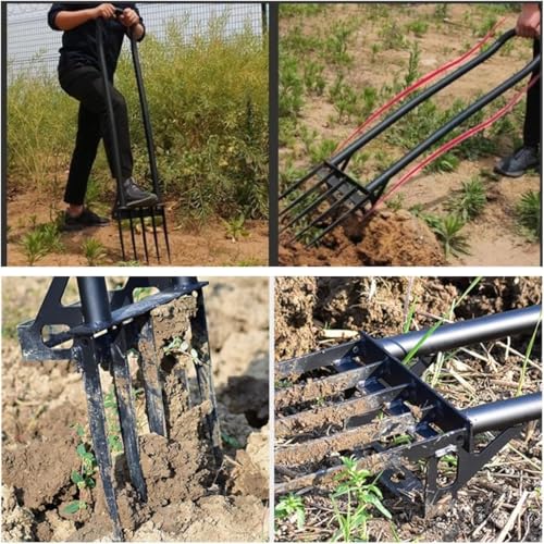 Paiaojia Garden Fork 5 Tine Heavy Duty Pitch Fork for Digging Long Handled Broad Fork ((Rugged one-piece, non-removable))