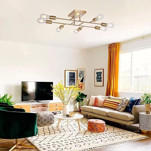 Miniatura 4 de Lámpara de techo moderna de mediados de siglo, industrial semiempotrada, lámpara de techo de latón cepillado, 8 lámparas de cocina para comedor,