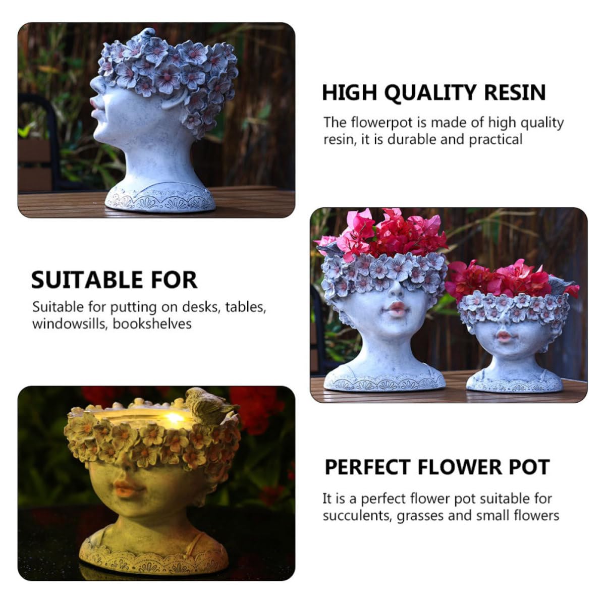 Résine Pot de Fleurs Solaire Unique Fille, Décor Jardin