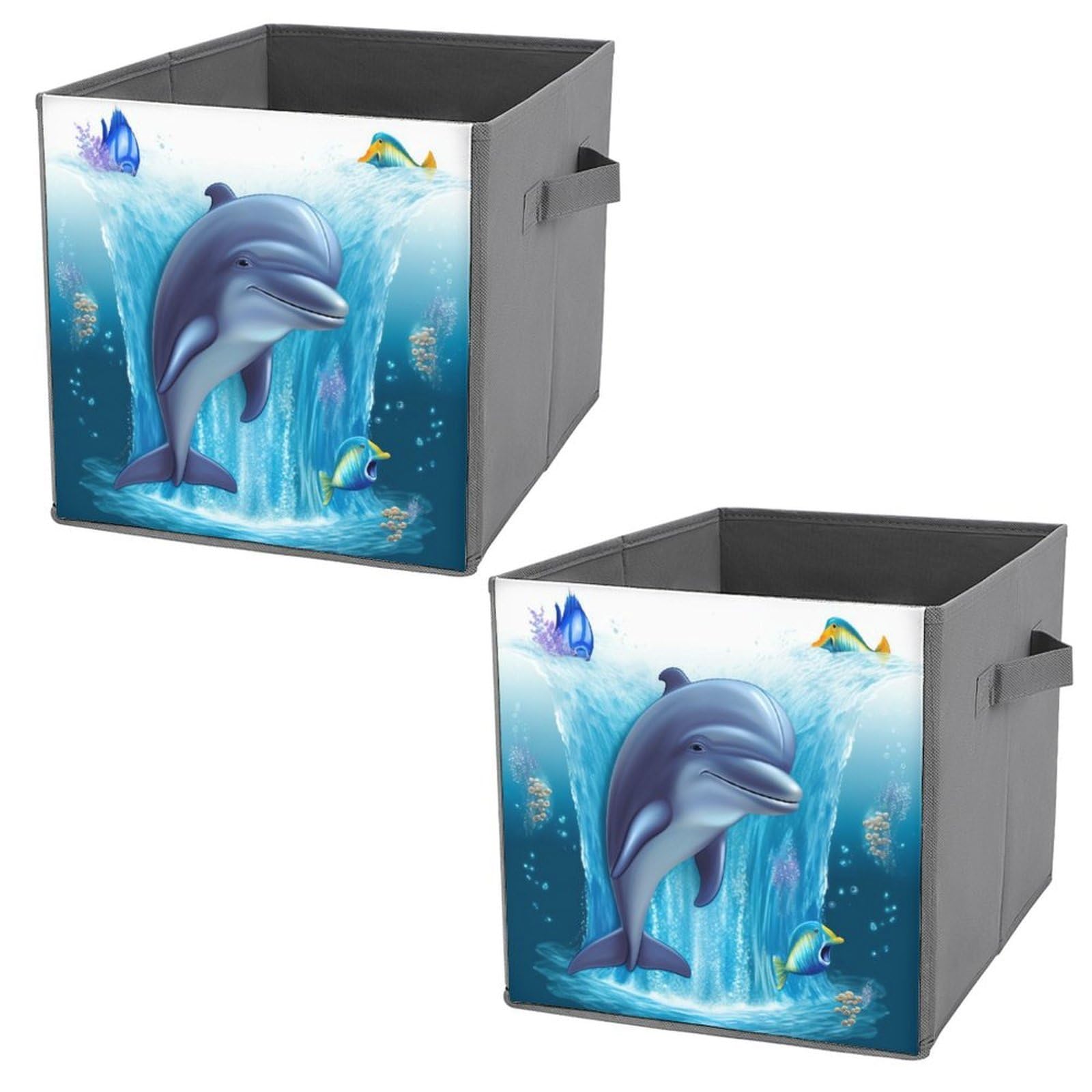 NONHAI Collapsible Storage Bins with Dual Handles Fabric Storage Basket Foldable Cubes Organizer Baskets Dolphin Storage Boxes for Organizing Clothing Cube Storage Organizer Bins