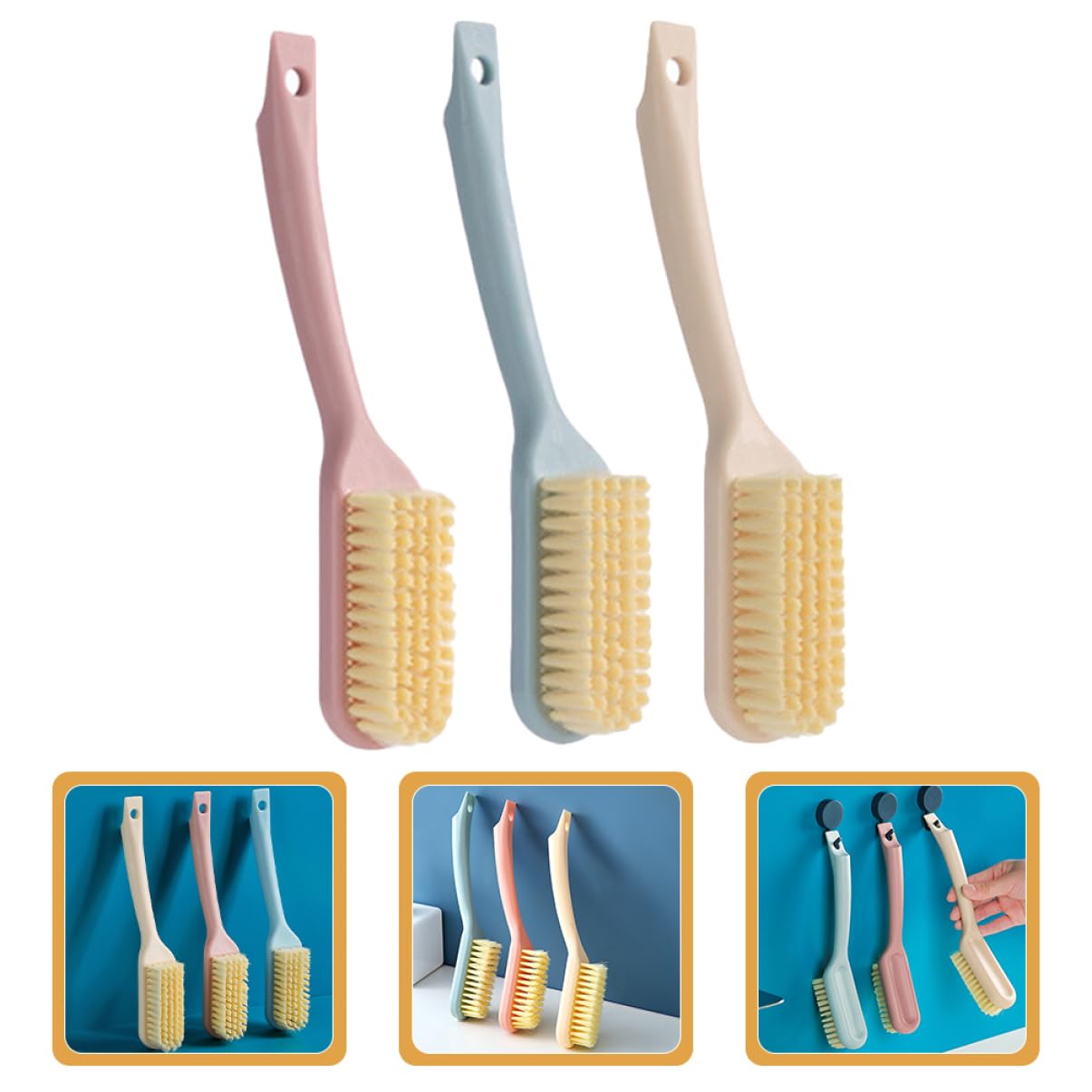 Healvian 5 Series Cepillo para Fregar Zapatos para Tareas Domésticas para Fregar Botas Cepillos para Ropa Herramienta para Zapatos Cerdas Largas De Mano para Dormitorio 3 Piezas x 5