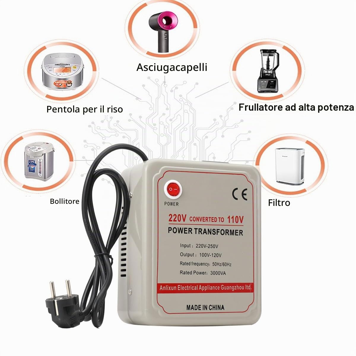 3000W Trasformatore di Tensione 220V a 100V Heavy Duty Adattatore Trasformatore
