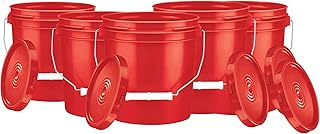House Naturals 1 Gallon Food Grade BPA Free Bucket Container with Lids ( Pack of 5) Made in USA (5, Red)