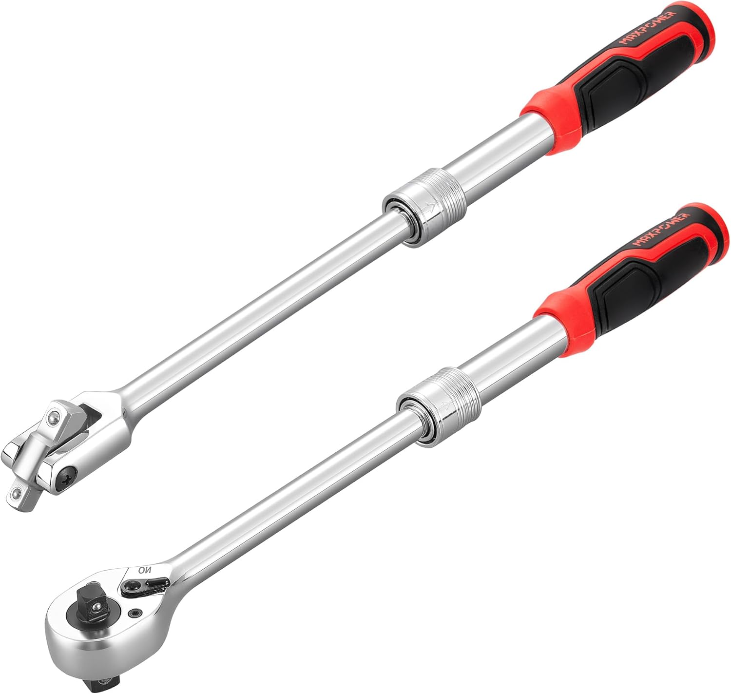 MAXPOWER Socket Wrenches Set, Extendable Ratchet Wrench 72-Tooth Reversible Ratcheting and 360 Flex Head Breaker Bar, Both Double Head 1/2" & 3/8" Drive