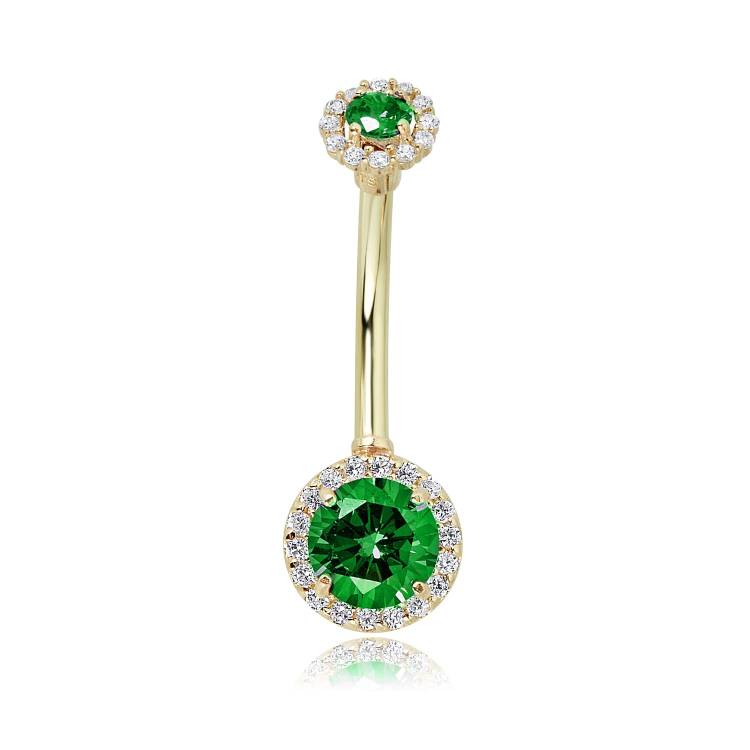 AVORA 10K Gold Simulated Diamond CZ Frame Belly Button Ring Body Jewelry (14 Gauge)