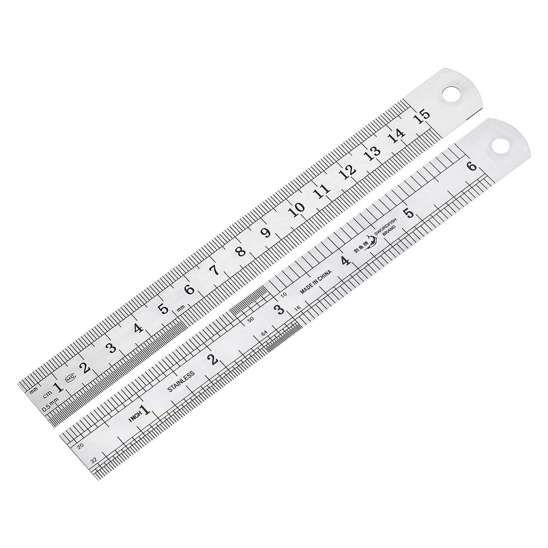 sourcing map Straight Ruler 15cm 6 Inch Meric Stainless Steel Measuring Tool with Hanging Hole