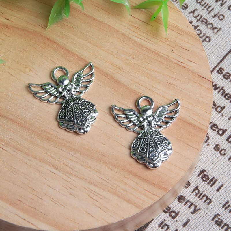 Miniatura 4 de Opexicos 100 dijes de plata antigua de 1.063 x 0.945 in con alas de ángel guardián para joyería, pulseras hechas a mano y collar