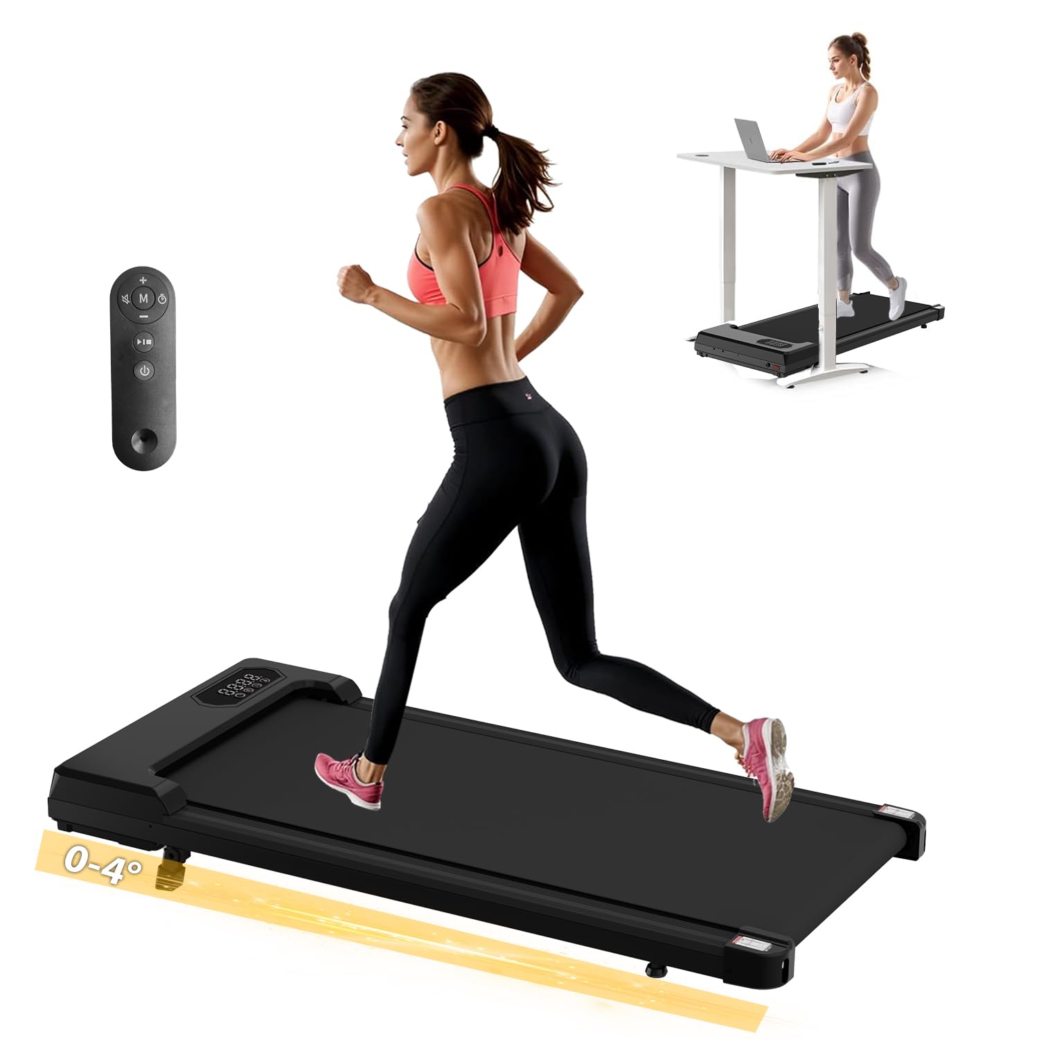 in Under Desk Treadmill with Incline, Portable Walking Pad for  Home/Office, Quiet Motor, LED Display, Remote Control,  Installation-Free