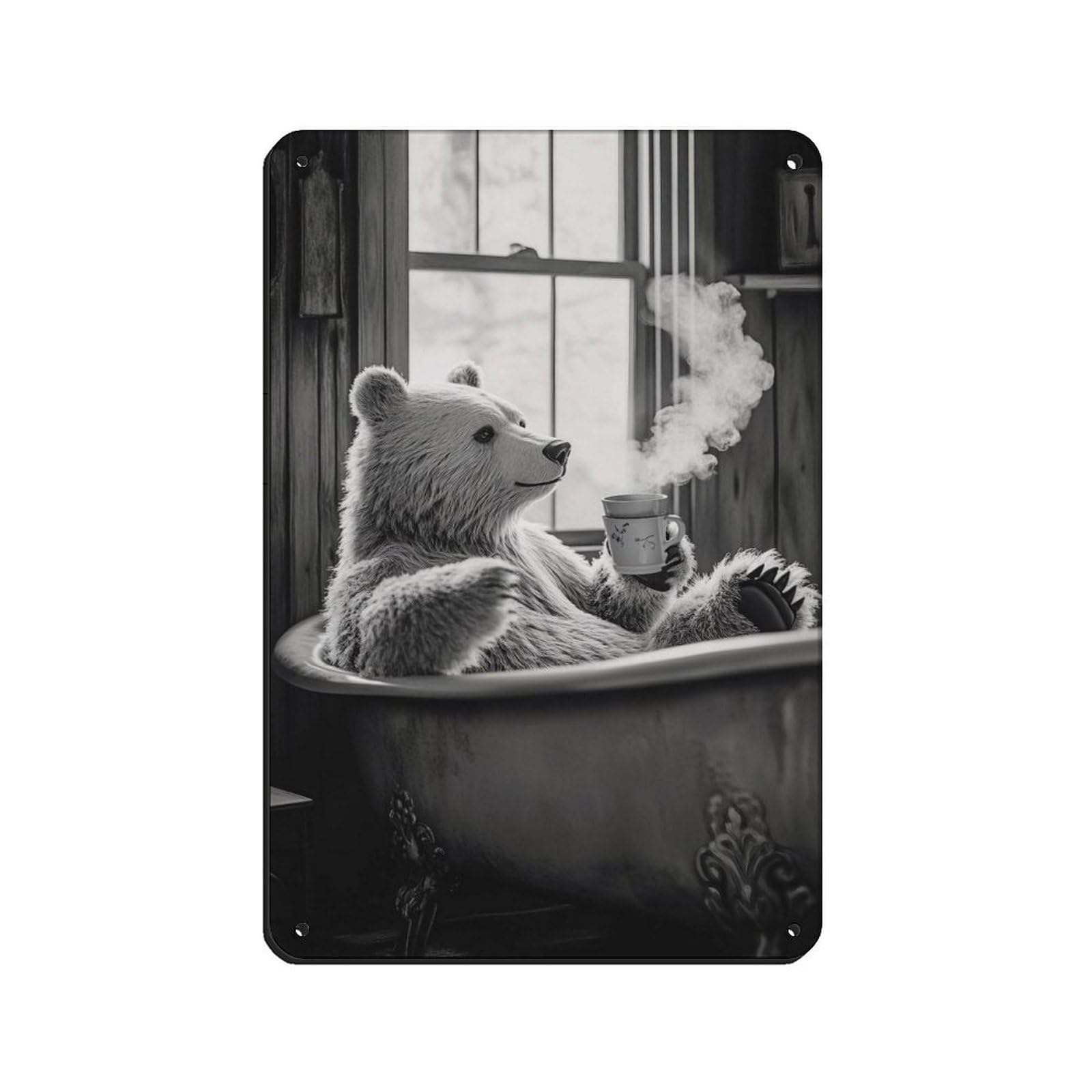Cozy Bear, Bear in Bathtub Tin Sign Vintage Metal Pub Club Cafe Bar Home Wall Art Decoration Poster Retro 8x12inch(20x30cm)