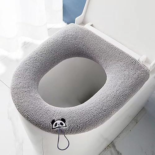 便座カバー トイレカバー O型 便座クッション 厚手 暖かい 厚織り 便座クッション 便器マット ファスナー付き 猫のデザイン 刺繍入り便座クッション 冬 防寒 ファッシ 洗える 洗浄暖房型兼用トイレ用品 防寒 伸縮性 厚手 洗える ふんわり(グレー)