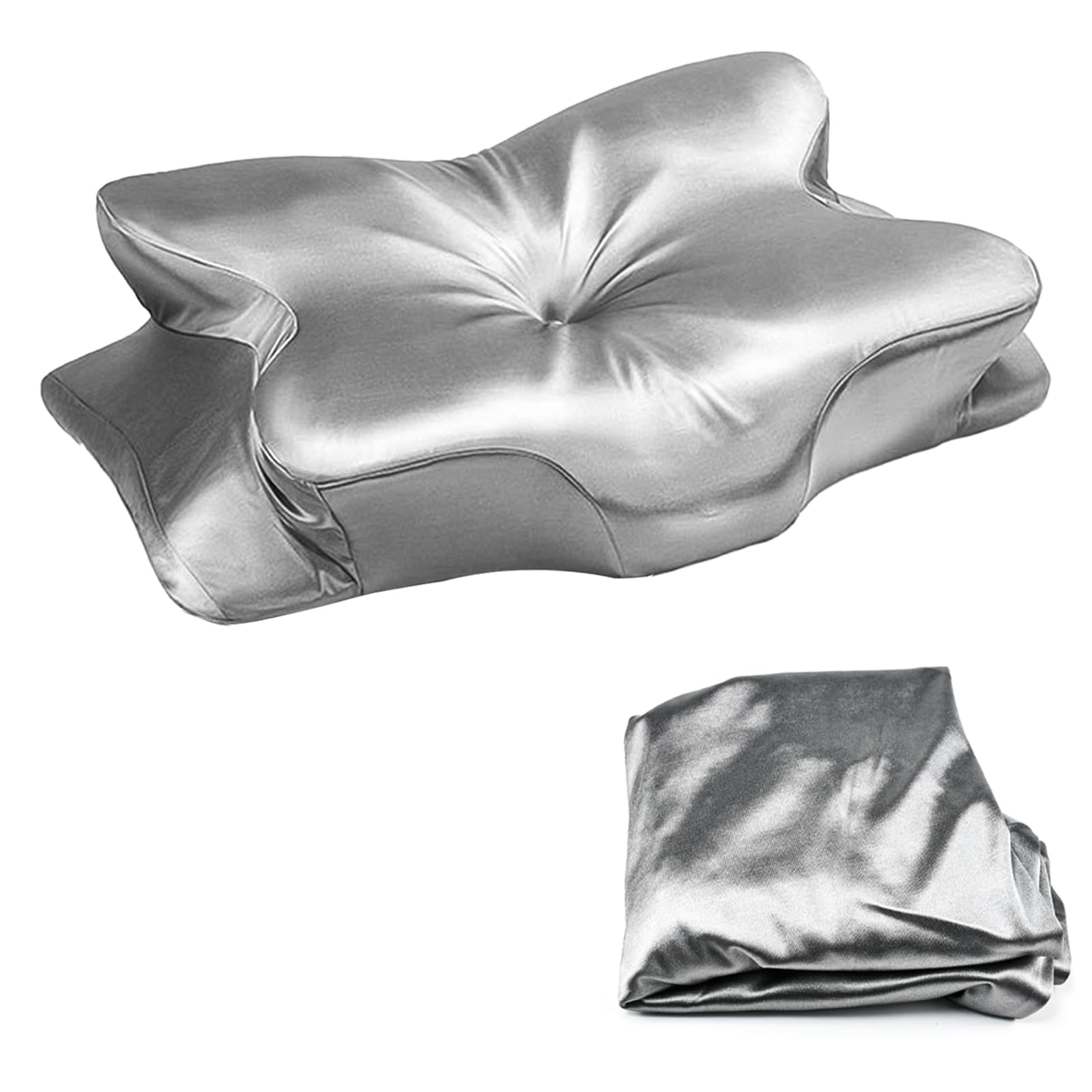 Taie d'oreiller Cervicale, Oreiller Cervical Ergonomique, Taie d'oreiller en Satin, Taie Oreiller Orthopédique Cervicales en Soie pour Position Couchée et Latérale | Housse de coussin en satin pour coussin de soutien cervical JK79, argenté (seulement pour