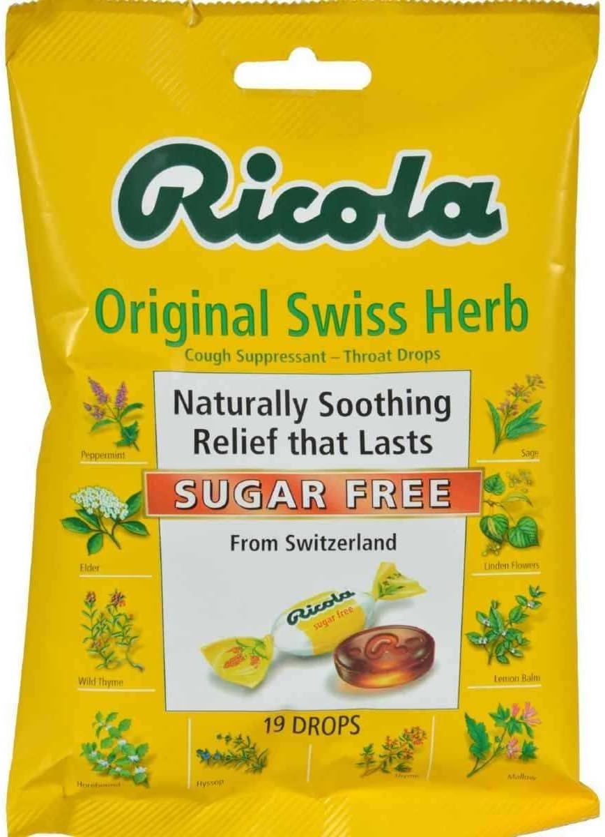 Ricola Sugar-Free Original Swiss Herb Cough Drops, 19ct (12 Pack) - Natural Soothing Relief for Cough & Sore Throat