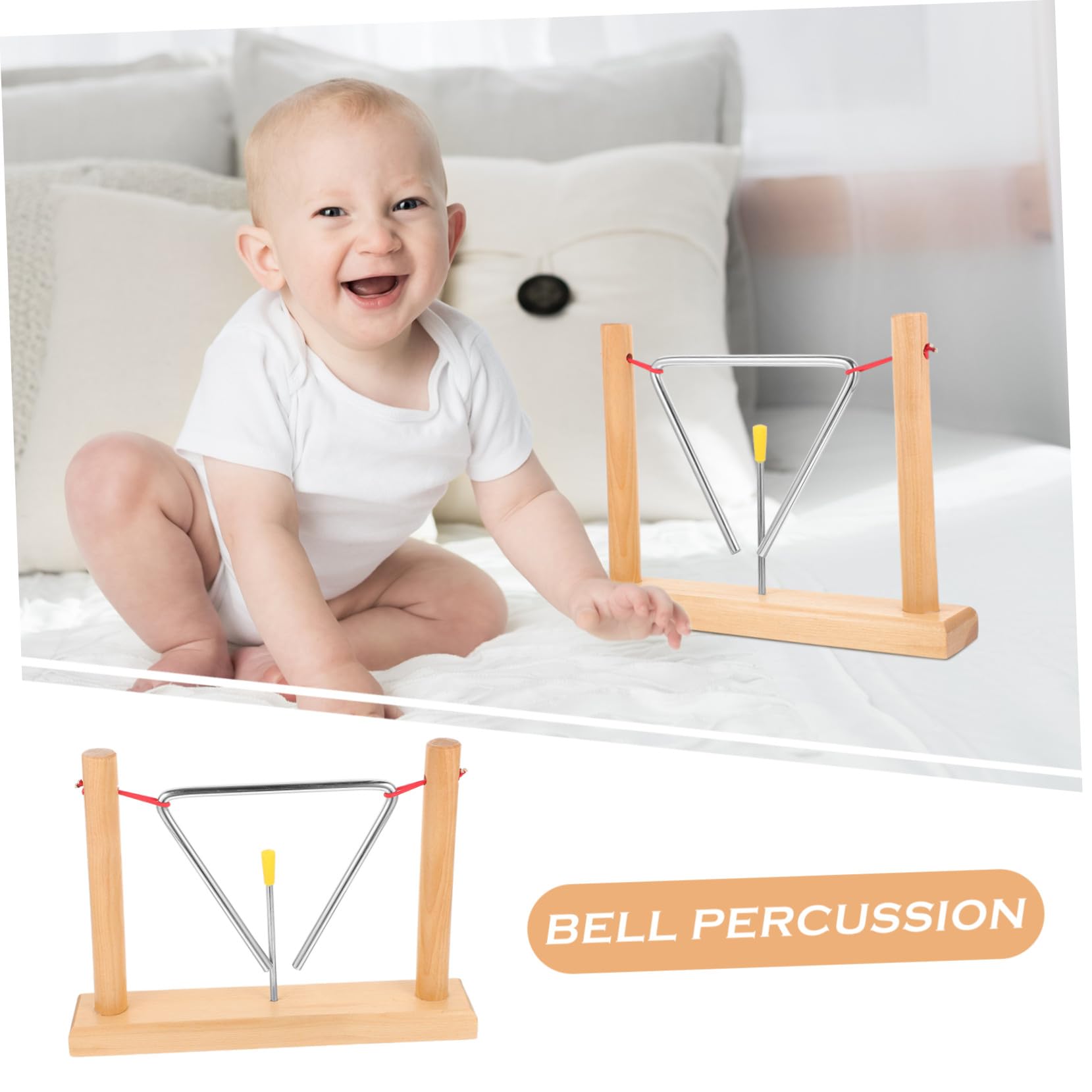 Triangel Schlaginstrument und Eisen 2 Satz mit Holzständern und Schlägeln Tragbar und Sicher für Kinder und Anfänger Beige Dreiecksglocke für Musikunterricht und Spiel