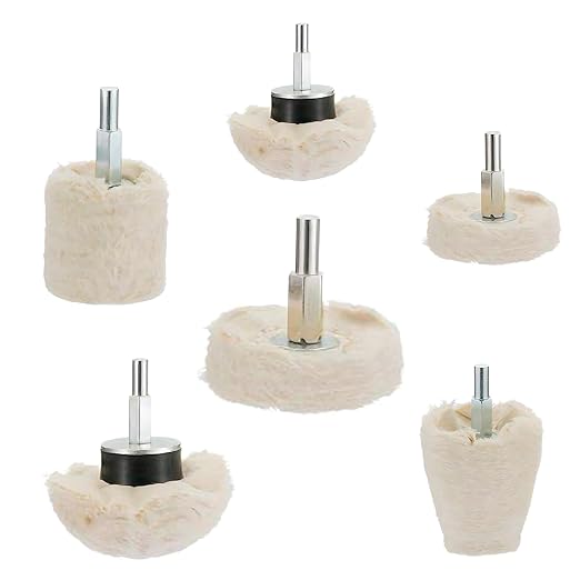 6PCS Buffing Wheel for Drill, Buffing Pad Polishing Wheel Kits, Wheel Shaped Polishing Tool with 1/4" Handle for Metal Aluminum, Stainless Steel, Chrome, Jewelry, Wood, Plastic, Ceramic