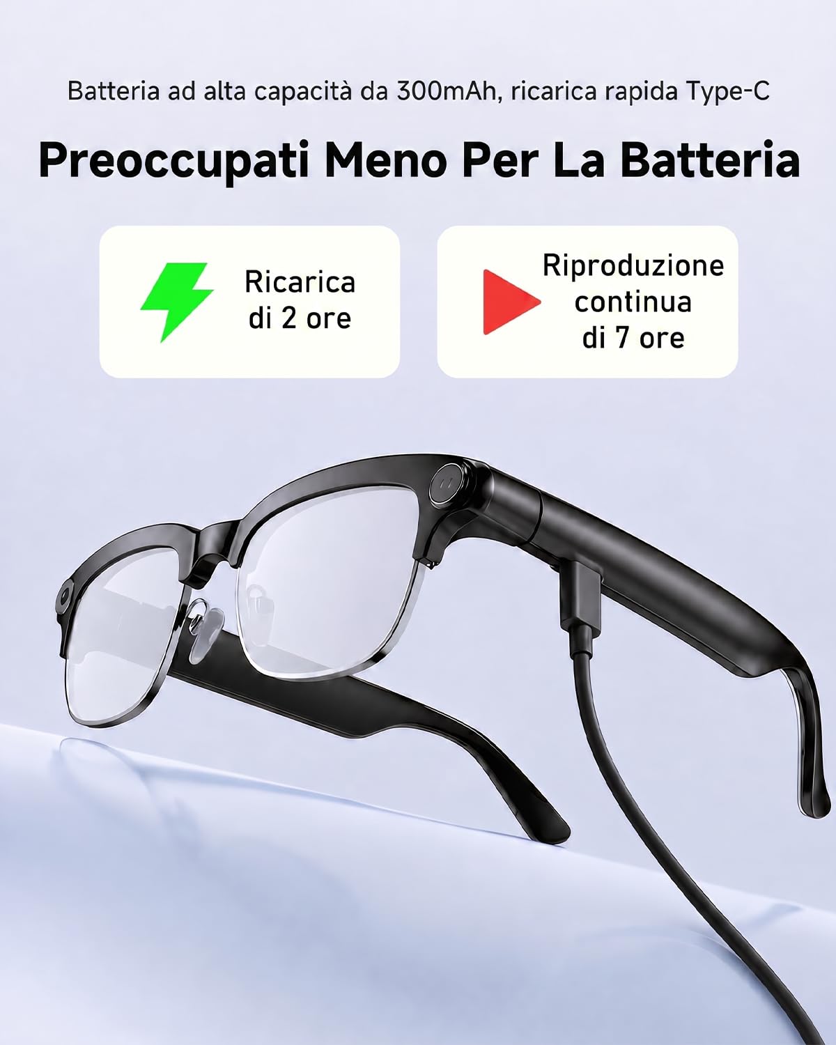 TOOBUR Occhiali intelligenti AI con fotocamera 8MP, video HD 1080P anti-shake, traduzione in tempo reale e assistente vocale, chiamate Bluetooth e audio open-ear per vlogging, viaggi e riunioni